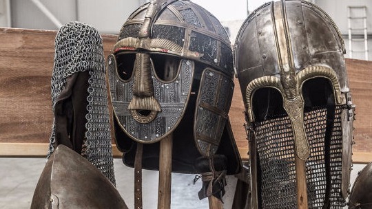 A replica of the Saxon helmet found at Sutton Hoo